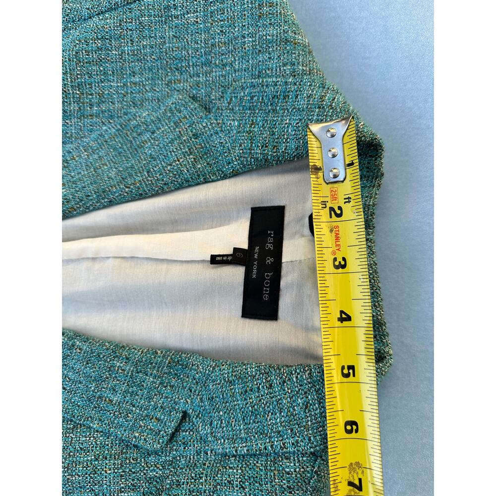 Rag & Bone Tweed Blazer Jacket Size 6 Teal Blue Cotton Linen Silk Blend USA - Picture 4 of 7